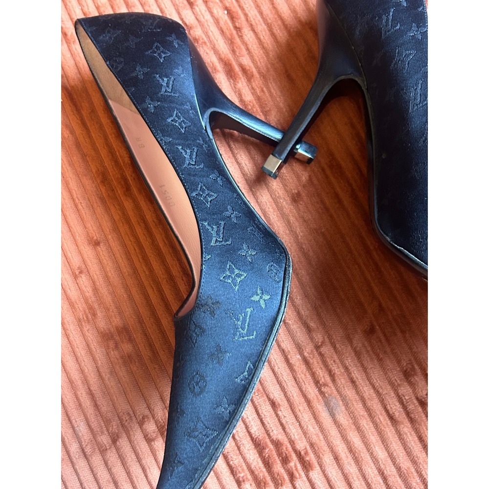 Louis Vuitton Monogram Satin Pointed Toe Pumps Black Womens US 10.5 - Picture 8 of 13
